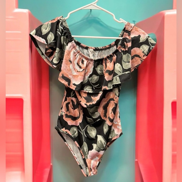 New mode Floral Off-Shoulder body suit SMALL 13in pit to pit stretchy - Picture 1 of 5